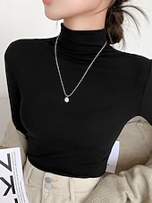 Per donna Blusa Tinta unica Elegante Essenziale Casual Manica Lunga Dolcevita Top Regolari Quotidiano Nero Bianco Rosa Marrone Beige Primavera Autunno Inverno economico Top Semplici da Donna-Per donna Blusa Tinta unica Elegante Essenziale Casual Manica Lunga Dolcevita Top Regolari Quotidiano Nero Bianco Rosa Marrone Beige Primavera Autunno Inverno