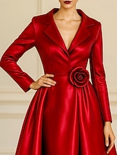 cheap Tuxedo Dresses-Tuxedo Dress A-Line Formal Wedding Wedding Guest Satin Elegant Vintage 3/4 Sleeve Pleated Ankle Length Notched Lapels Single Breasted