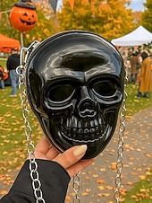 levne Tašky-Dámská halloweenská crossbody kabelka s motivem lebky a řetízkem, 3D kostra přes rameno, gotická párty psací kabelka na kostýmy, cosplay a noční život.