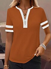 abordables T-shirt uni-Femmes T-shirt Uni Mode Moderne Occasionnel Manche Courte Col en V Hauts Réguliers Quotidien Week-end Noir Vin Vert Véronèse Bleu Kaki Été Printemps