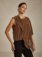 tanie Eleganckie bluzki-Damskie Bluzka Ponczo Bluzki koronkowe Cekiny Koronka iluzjonistyczna Elegancja Zabytkowe Półgolf Zwykłe topy Wieczorna impreza Gość weselny Stroje na imprezy wieczorowe Brązowy Wiosna Jesień