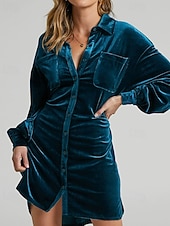 abordables Robe de cocktail-Femmes Robe Midi Robe Décontractée Mode Classique Moderne Extérieur Vacances Fête Coupe régulière Uni manche longue Col de chemise Violet Marron Vert Été
