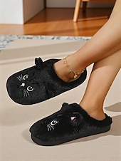 baratos Chinelos de mulher-Pantufas femininas de pelúcia em formato de gato – chinelos peludos e aconchegantes para casa com design fofo de animais para o inverno e conforto doméstico