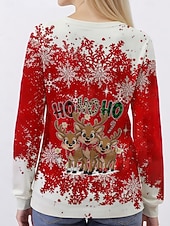 billiga Grafisk butik Sweatshirts &amp; Huvtröjor-Dam Pullover-tröja Huvtröjor Grafisk Jul Ful jul Klassisk Ledigt Festival Långärmad Rund hals Vanliga toppar Ledigt Helgdag Mönster Rubinrött Höst Vinter