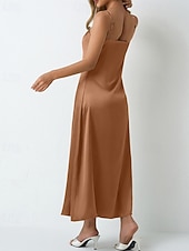voordelige Eenvoudige jurk-Dames Halflange jurk Satijnen Jurk Feestjurk Cocktail jurk Slipdress Modieus Modern Buiten Avond Feest Feest Normale pasvorm Effen Mouwloos hihnat Lichtgroen Wijn Donkergroen Paars Lente Herfst