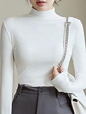 Per donna Blusa Tinta unica Elegante Essenziale Casual Manica Lunga Dolcevita Top Regolari Quotidiano Nero Bianco Rosa Marrone Beige Primavera Autunno Inverno economico Top Semplici da Donna-Per donna Blusa Tinta unica Elegante Essenziale Casual Manica Lunga Dolcevita Top Regolari Quotidiano Nero Bianco Rosa Marrone Beige Primavera Autunno Inverno