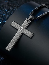 tanie Biżuteria męska-Męski naszyjnik z krzyżem ze stali tytanowej z grawerunkiem modlitwy Pańskiej, łańcuszek z biżuterią religijną dla wyznawców wiary chrześcijańskiej, do noszenia na co dzień i na prezent