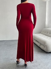 levne Bílé šaty-Dámské Maxi šaty Plášťové šaty Večírek Párty Dovolená Rande Běžný Bez vzoru Dlouhý rukáv Tričkový Černá Fialová Hnědá Tmavě šedá Jaro Podzim