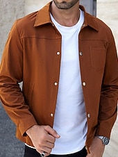 preiswerte Lässige Jacken-Herren Leichte Jacke Hemdjacke Freizeitjacke Urlaub Täglich Atmungsaktiv Knöpfe Frühling Herbst Einfach Mode Klassisch Revers Regulär Braun Jacken