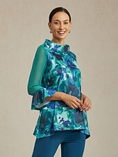 abordables Chemises et blouses-Chemisier femme vert tie dye floral pull en tricot extensible coupe confortable décontracté vacances printemps été automne