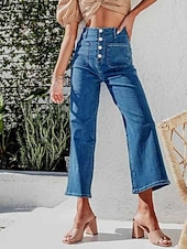 economico Pantaloni a gamba dritta-Per donna Jeans Chinos Dritto Streetwear Casual Lunghezza intera Vita media Semplice Tasca Elastico in vita Confortevole Micro-elastico All&#039;aperto Vacanza Quotidiano Nero Blu Blu chiaro Autunno