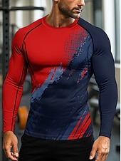 お買い得  ランニングTシャツとタンクトップ-男性用 幾何学模様 抽象的 ランニングＴシャツ アスレチックシャツ ジムシャツ フィットネスシャツ ワークアウトシャツ 夏 春 秋 冬 長袖 UPF 50 UV耐性 UPF50+ ソフト モイスチャーコントロール マウンテンバイク ジムトレーニング ハイキング ウォーキング ジョギング サイクリング ルビーレッド ネービーブルー オレンジ スポーツウェア アクティブウェア