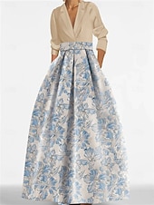 お買い得  Aラインのイブニングドレス-Ａライン フロア丈 イブニングドレス ボールガウン フォーマルドレス エレガント ヴィンテージ 長袖 シャツカラー フォーマル サテン ナイロン ととも​​に スリット 2025