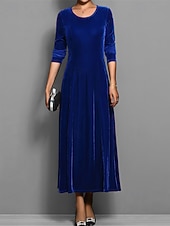 abordables Robe de cocktail-Femmes Robe Longue Maxi Robe Robe en Velours Robe Décontractée Robe de Cocktail Élégant Mode Moderne Quotidien Soirée Week-end Coupe régulière Uni Manche 3/4 Col ras du cou Noir Rouge Bleu Violet