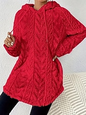 baratos jaquetas casuais-Mulheres Pulôver Moletom Com Capuz Tecido Roupa de rua Casual Velo Sherpa Manga Longa Com Capuz Tops regulares Rua Feriado Com Cordão Preto Branco Vermelho Roxo Bege Outono Inverno