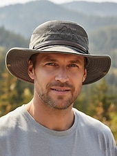 tanie Czapki męskie-Męski kapelusz safari z ochroną przeciwsłoneczną – oddychający, siateczkowy kapelusz wędkarski z szerokim rondem i paskiem pod brodą, idealny na piesze wędrówki, kemping i podróże