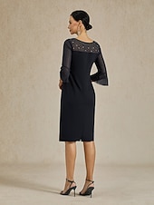 Dam Midiklänning Sheath Dress Elegant Normal Ensfärgat Halvlång ärm Rund hals Svart