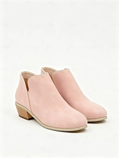 cheap Ankle Boots-Women's Pink Faux Leather Low Heel Ankle Boots - Western Style Slip-On Booties for Casual and Everyday Wear