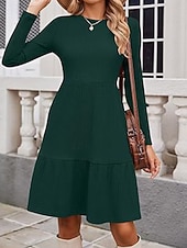preiswerte Pulloverkleider-Damen Minikleid Pulloverkleid Freizeitkleid Modern Outdoor Täglich Ausgehen Normale Passform Einfach Langarm Rundhalsausschnitt Wein Braun Grün Grau Frühling Herbst