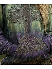  Dámská 3D tisková vintage boho mikina patchwork s květinovým vikingským pulovrem ležérní dlouhý rukáv mikina s kapucí každodenní nošení patchwork print přední kapsa fialová jaro podzim zima