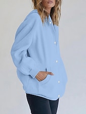 baratos jaqueta com capuz-Mulheres Casaco com capuz Confortável Respirável Bolsos Botões Casual Tecido Férias Rua Casual Roupa Diária Não Trespassado Padrão Com Capuz Normal Manga Longa agasalhos Branco Amarelo Azul Primavera