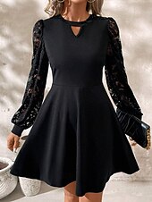 preiswerte abendkleider-Damen Minikleid Freizeitkleid Cocktailkleid Elegant Mode Modern Laternenärmel Täglich Abendgesellschaft Wochenende Normale Passform Einfach Langarm Rundhalsausschnitt Schwarz Frühling Herbst
