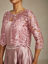 levne Bundy-Dámské krajkové topy, bunda, květinový vzor, elegantní, párty, kulatý výstřih, crop topy, svatební, host, večírek, večerní oblečení, krajka, vyšívaná, světle růžová, léto, jaro, podzim