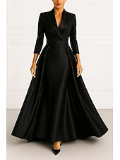 Szmoking ruha A-vonalú Magas-alacsony szárú ruha Előírásos Esküvő Esküvői vendég Sztreccs szatén Elegáns 3/4 ujjú rakott Földig érő Spicc gallér Dupla soros olcso Szmokingruhákkal-Szmoking ruha A-vonalú Magas-alacsony szárú ruha Előírásos Esküvő Esküvői vendég Sztreccs szatén Elegáns 3/4 ujjú rakott Földig érő Spicc gallér Dupla soros