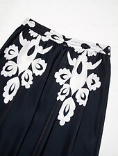 abordables Pantalons-pantalon femme noir imprimé floral jambe droite satin vacances décontracté quotidien printemps été automne