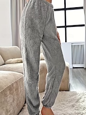 お買い得  ストレートレッグパンツ-女性用 フリースパンツ パジャマ カジュアル 全長 ミディアムウエスト 平織り 弾性ウエスト 保温 快適 マイクロエラスティック 家 日常 クラレット ダークグレー ブラック ペールピンク 秋 冬 レギュラー