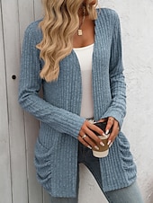 billiga casual jackor-Dam Vinterkappa Bekväm Andningsfunktion Ficka Öppen front Elegant Ledigt Slät Semester Gata Ledigt Dagliga kläder Öppen front Normal Kraglös Normal Långärmad Ytterkläder Rodnande Rosa Rubinrött Blå