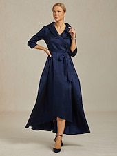  Damen Maxikleid Partykleid Elegant Vintage Normale Passform Einfarbig Dreiviertelarm V Ausschnitt Marineblau Herbst Winter