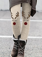 abordables Bas de Noël-Femmes Leggings Vacances ancien Mode Longueur complète Taille hautePantsNoël Graphique Motif de flocon de neige Noël Impression Doux Respirant Élastique Formel Vacances Rue Blanche Kaki Beige