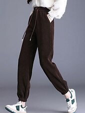 economico Pantaloni-Per donna Pantaloni in Pile Chinos Moda Streetwear Essenziale Lunghezza intera Vita Alta Semplice Tasca Fascia Elastica Comodo Morbido Confortevole Alta elasticità All&#039;aperto Streetwear Grigio scuro