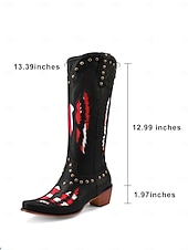 Broderade cowboystövlar i westernstil för kvinnor, svart och röd design med nitar, perfekta för holloween-festivaler, countrykonserter och vardagliga outfits billiga Cowboy & Western Boots-Broderade cowboystövlar i westernstil för kvinnor, svart och röd design med nitar, perfekta för holloween-festivaler, countrykonserter och vardagliga outfits