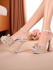 cheap Platform Sandals-Women's Rhinestone Platform High Heel Sandals with Matching Clutch - Sparkly Formal Dress Shoes for Cocktail Parties, Weddings and Elegant Events