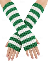 abordables Accessoires de Noël-Gants sans doigts à rayures de Noël pour femmes - tricot doux, rayures rouges et blanches, parfaits pour les fêtes de fin d&#039;année et les festivités hivernales