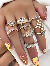 cheap Women&#039;s Rings-Women&#039;s Alloy Ring Set with Heart, Butterfly, and Star Designs, Fashion Boho Stackable Rings for Parties, Weddings and Everyday Wear