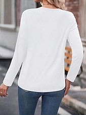 cheap Plain tee-Women's T Shirt Plain Vintage Stylish Classic Long Sleeve Crew Neck Regular Tops Daily Print Blue Black White Yellow Pink Spring Fall Winter