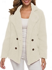 baratos Jaquetas Forradas de Fleece-Mulheres Casaco de pelúcia Confortável Respirável Botões Casual Tecido Férias Rua Casual Roupa Diária Trespassado Padrão Aberto para a Lateral Normal Manga Longa agasalhos Branco Vermelho Cinzento