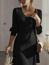 ieftine Rochie neagră pentru femei-Pentru femei Rochii Midi Rochie neagra Rochie de petrecere Rochie casual Rochie de Cocktail Elegant Modă Modern În aer liber Petrecere Zilnic Zvelt Simplu Manșon Lung În V Negru Alb Albastru piscină