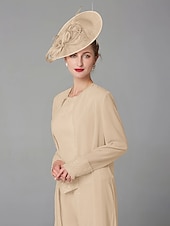 abordables Costumes-pantalons pour maman-Pantalon de mariage à la plage ensemble de 3 pièces mère de la mariée invitée de mariage formelle élégante grande taille avec encolure bateau longueur au sol manches longues enveloppe incluse avec