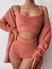 billiga Sovkläder-Dam Pyjamas Vardagsklädsel Mode Ledigt Ren färg Shorts Semester Hem Säng Långärmad Rund hals Orange Höst Vinter Normal