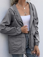 baratos Parka Casual-Mulheres Casaco com capuz Confortável Zíper Bolsos Casual Tecido Férias Roupa Diária Para Noite Final de semana Padrão Com Capuz Normal Manga Longa agasalhos Preto Vinho Cinzento Claro Primavera