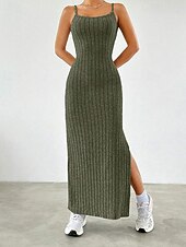 preiswerte Pulloverkleider-Damen Midikleid Kleid-Set Etui-Kleid Mode Modern Urlaub Täglich Wochenende Normale Passform Einfach Ärmellos Schulterfrei Armeegrün Frühling Herbst