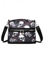 economico Borse-Borsa a tracolla da donna con stampa teschio – motivo floreale gotico, borsa casual in similpelle per feste di Halloween e uso quotidiano