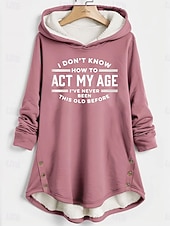 baratos Humor e Citações Tops-Mulheres Pulôver Moletom Com Capuz Gráfico Letra Quente Casual Difusa Manga Longa Com Capuz Tops longos Casual Esportes Imprimir Rosa Azul Cinzento Outono Inverno