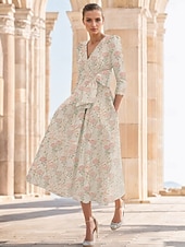  A-Linie Kleid Knöchellänge Cocktailkleider Partykleider Elegant Vintage Halbarm V Ausschnitt Hochzeitsgast Kirche Abnehmbar Jacquard mit Schleife(n) Blume