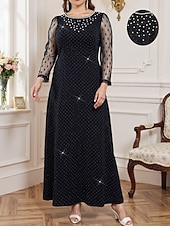 preiswerte Knöchellänge-A-Linie Brautmutterkleid Übergröße Glanz &amp; Glamour Rundhalsausschnitt Knöchellänge Chiffon Polyester Langarm mit Perlen