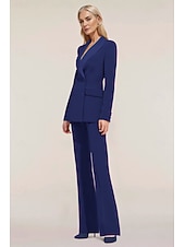 olcso Női öltönyök-Női 2 darabos öltönyök Előírásos Esküvői vendég Hivatalos estély Sifon Elegáns Egyszerű Hosszú ujj Hosszú Csúcs hajtóka Dupla soros